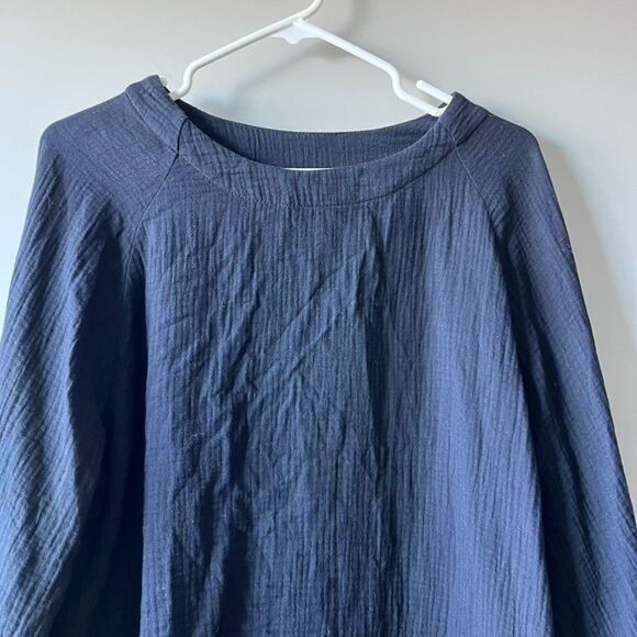 Gauze Long Sleeve Top Women Small Black Cotton Soft Lagenlook Minimalist Classic - Picture 3 of 10